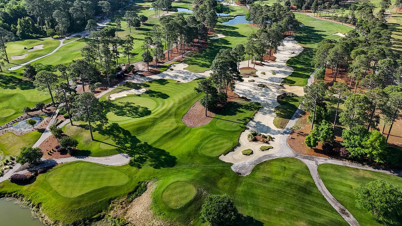 Aerial golf course view during a Myrtle Beach golf trip