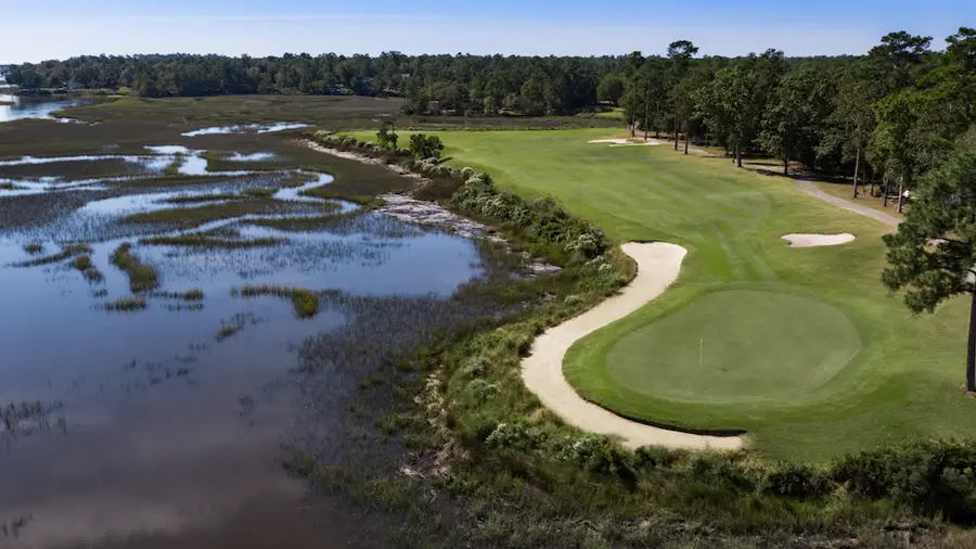 Fairway bending toward the Shallotte River at Rivers Edge in Shallotte, North Carolina
