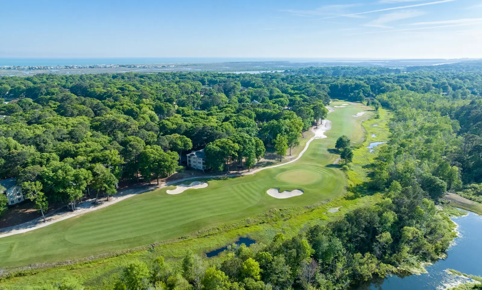 Oaks lining a fairway at the Maples Course at Sea Trail in Sunset Beach, North Carolina